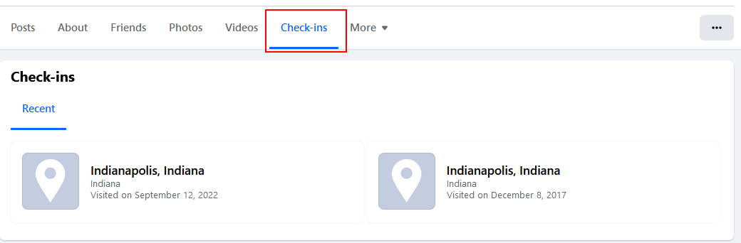 Check-ins feature on Facebook profile