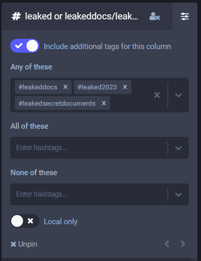 screenshot of Mastodon hashtag search filters